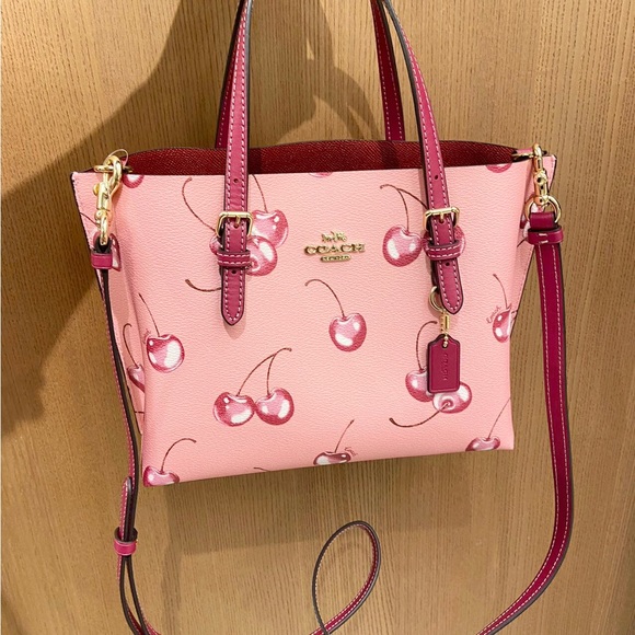 Coach Flower Pink/Bright Violet Mollie Tote Bag 25 With Cherry Print #CR293 - Picture 7 of 7